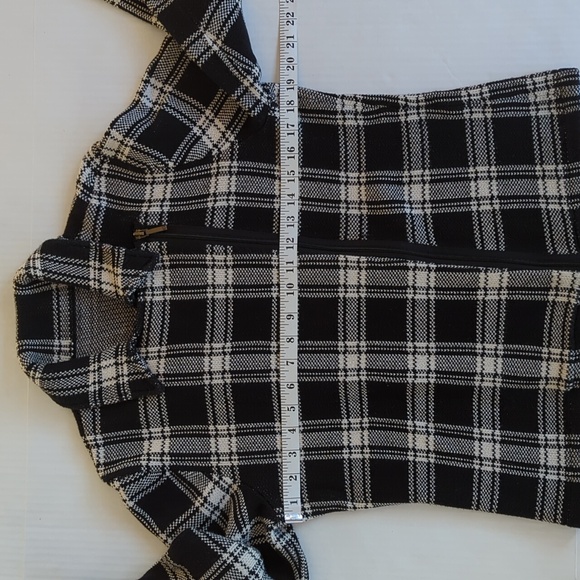 Plaid Asymmetrical Cropped Sweater Jacket LARGE Black White - Picture 14 of 16